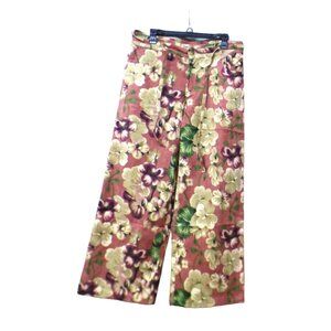 UNIQ Women’s High-Rise, Wide-Leg Cropped Floral Corduroy Pants, Mauve, Sz. L